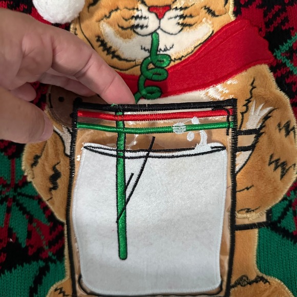Celebrate Together Ugly Christmas Sweater Cat Santa Milk Cookie XL - Picture 3 of 7